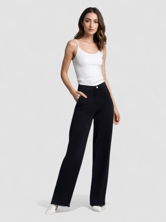 LJUSMODE™ | Elegant Svart Jeans med Rå Finish