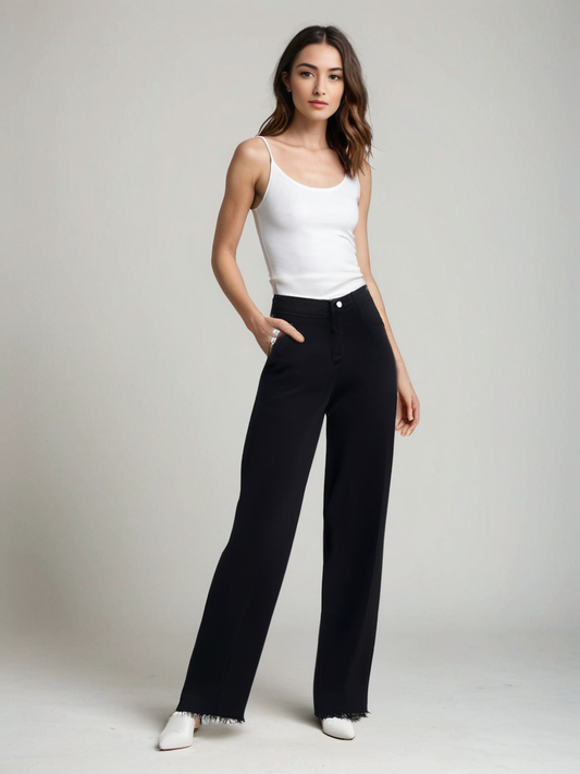 LJUSMODE™ | Elegant Svart Jeans med Rå Finish